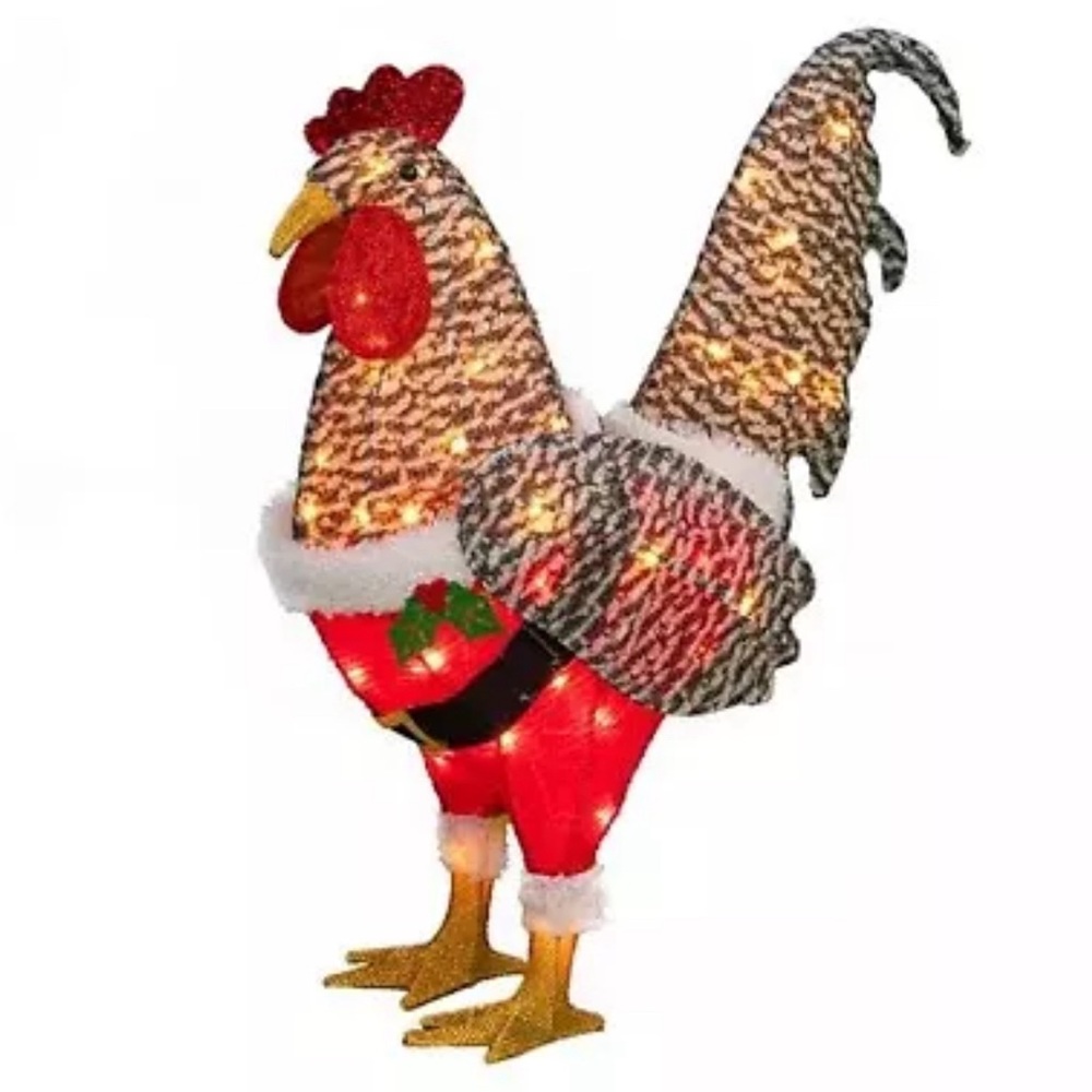 25” Tinsel Santa Rooster Christmas Gamecock Light Up Yard Art Lighted Decor NEW
